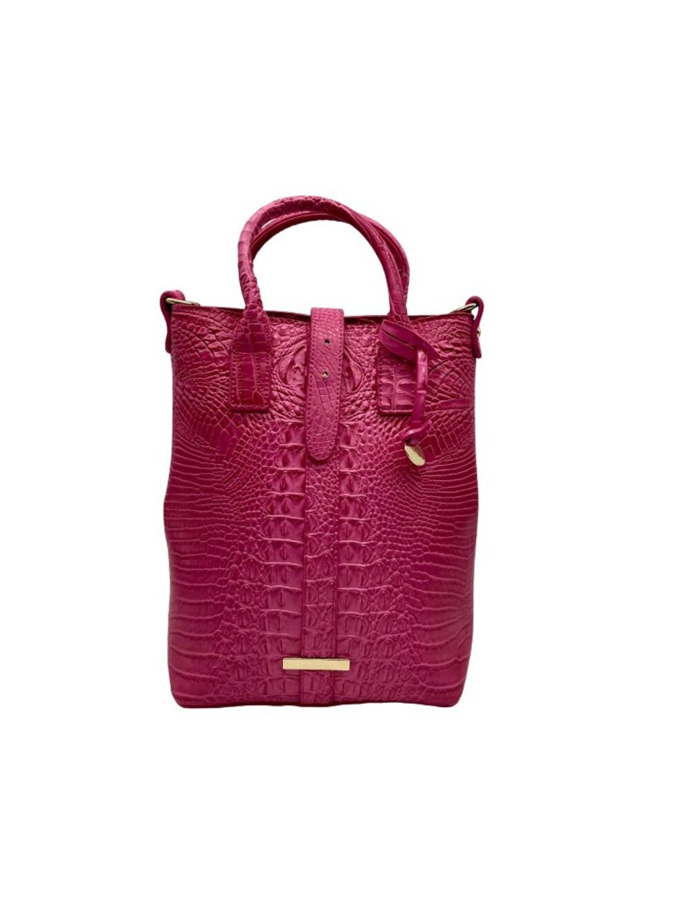 Pink Faux Croc Embossed Leather Crossbody Bag